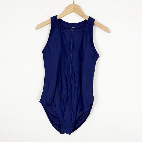 Quince Italian Zip-Front One-Piece Swimsuit Deep Navy - Picture 3 of 8
